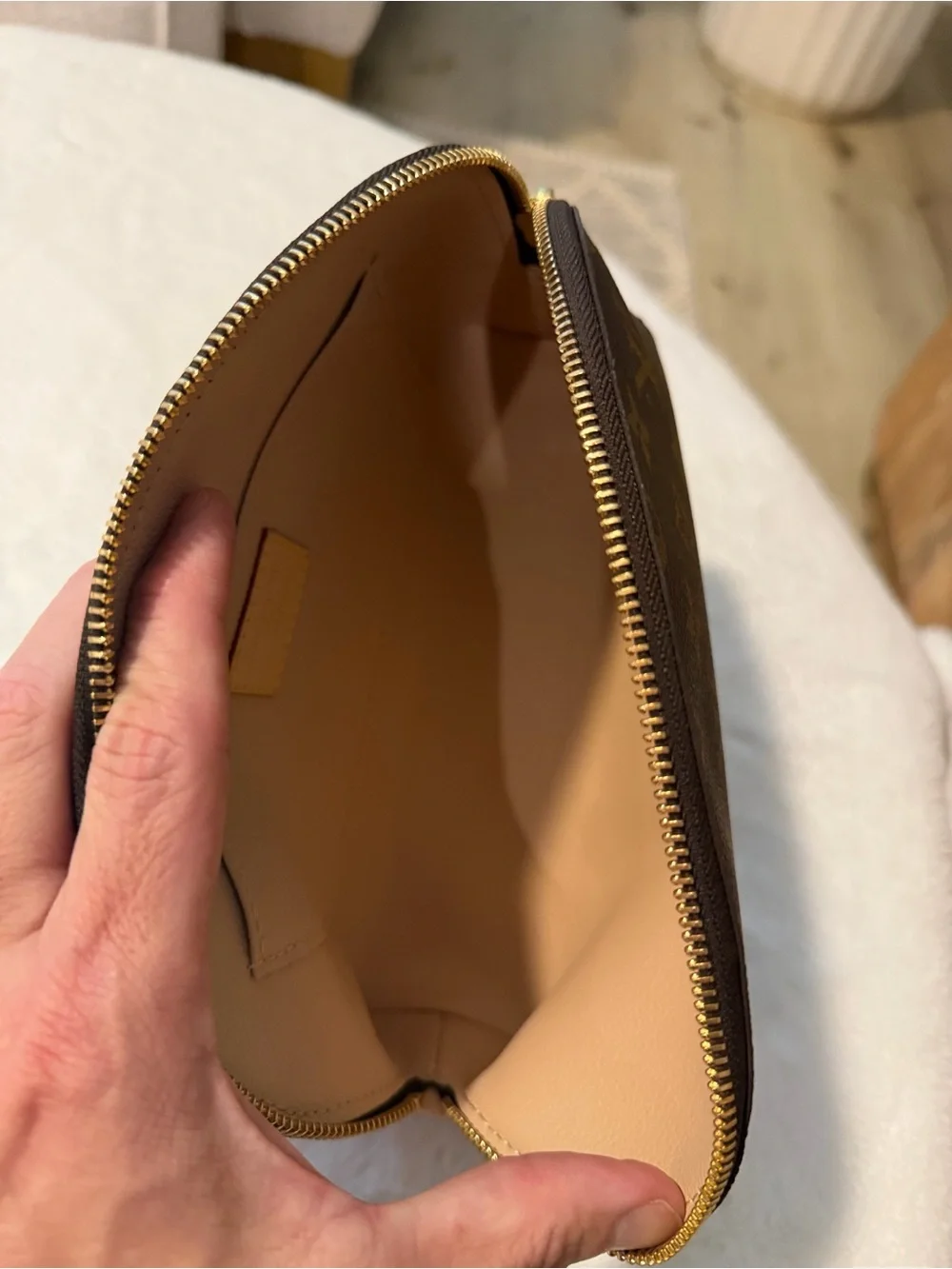 Louis Vuitton Brown Monogram Pouch with Gold-Tone Zipper